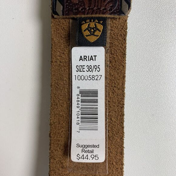 Ariat Peace Buckle Rhinestone Brown Leather Tooled Belt Western Mens 38 - Picture 4 of 8